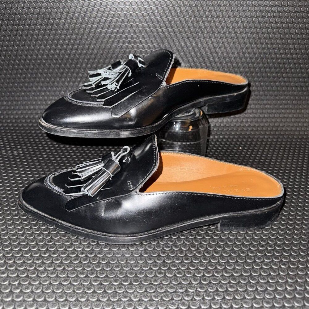 Everlane Slip On Black Leather Tassel The Modern Loafer Mule Women’s Size 6